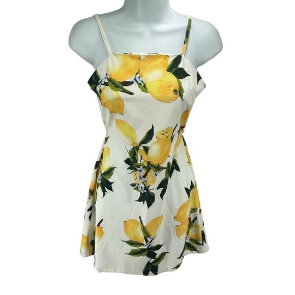 Zaful Womens Lemon Dress Spaghetti Strap Cutout Back Stretch Small Yellow Cream - Picture 1 of 14